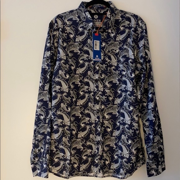NWT Noize Amstrdm Navy Koi Long Sleeve Button Down - Picture 4 of 10